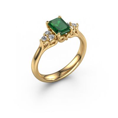 Engagement ring Myrna EME 585 gold emerald 6x4 mm