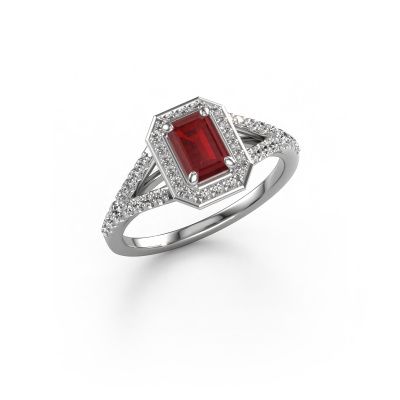 Engagement ring Pamela EME 585 white gold ruby 6x4 mm