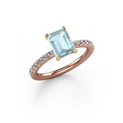 Engagement ring Crystal EME 2 585 rose gold aquamarine 8x6 mm