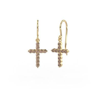Pendants d'oreilles Cross 585 or jaune diamant brun 0.660 crt