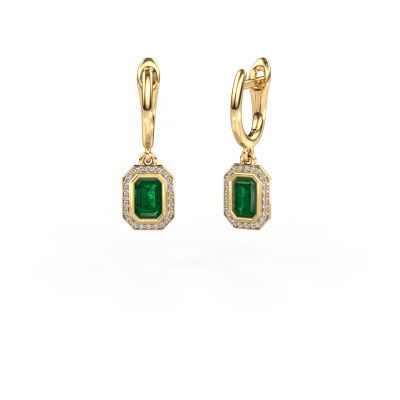 Drop earrings Noud EME 585 gold emerald 6x4 mm