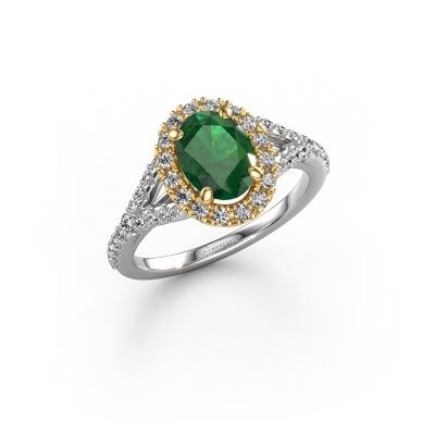 Engagement ring Kimber OVL 585 white gold emerald 8x6 mm