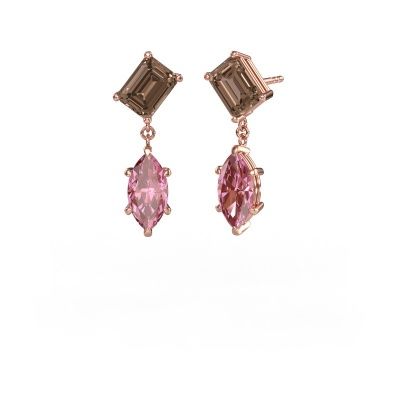 Pendants d'oreilles Toi et Moi EME MRQ 585 or rose diamant brun 3.50 crt