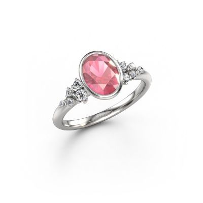 Engagement ring Aliyah OVL 585 white gold tourmaline pink 8x6 mm