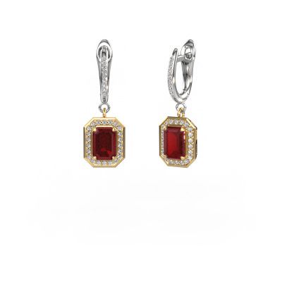 Drop earrings Dodie 2 585 gold ruby 6.5x4.5 mm