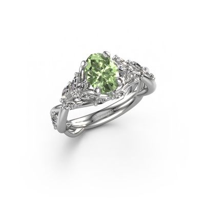 Verlovingsring Samantha OVL 585 witgoud groene lab grown diamant 7,5x5,5 mm