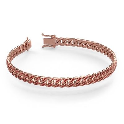 Cuban armband ±8 mm rosé goud robijn