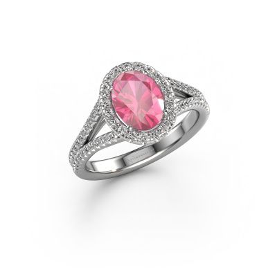 Verlobungsring Verla ovl 2 585 Weißgold Pink Saphir 8x6 mm