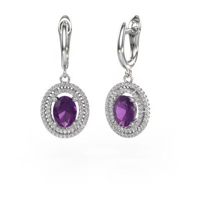 Drop earrings Karren 585 white gold amethyst 8x6 mm