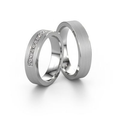 Wedding rings set WH0113LM15BM ±5x2 mm 14 Carat white gold diamond 0.012 crt