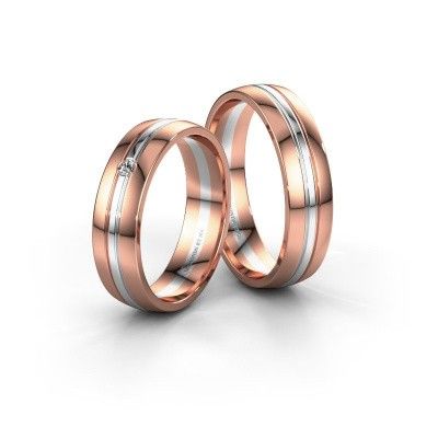 Wedding rings set WH0420LM25XP ±5x1.5 mm 14 Carat rose gold diamond 0.03 crt