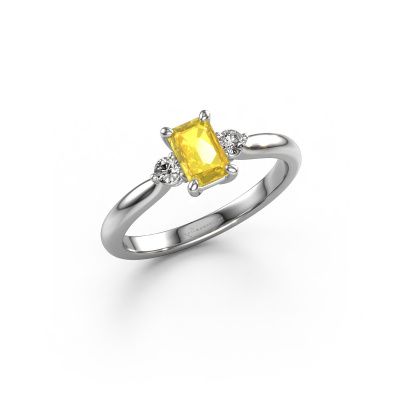 Verlobungsring Lieselot EME 585 Weißgold Gelb Saphir 6x4 mm