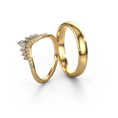 Eheringe set Peony ±4x1.7 mm 14 Karat Gold Lab-grown Diamant 0.21 crt