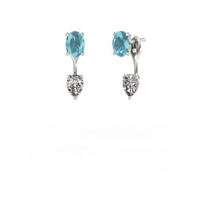 Pendants d'oreilles Kate OVL-PER 950 platine topaze bleue 7x5 mm