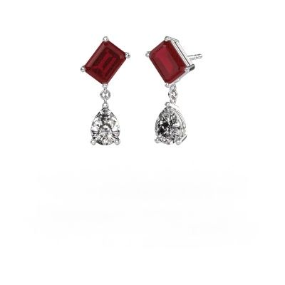 Boucles d'oreilles Toi et Moi EME PER 585 or blanc rubis 8x6 mm