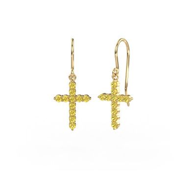 Pendants d'oreilles Cross 585 or jaune saphir jaune 2 mm