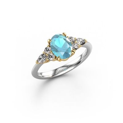 Bague de fiançailles Melani OVL 585 or blanc topaze bleue 8x6 mm