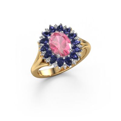 Bague de fiançailles Lidia 585 or jaune saphir rose 8x6 mm