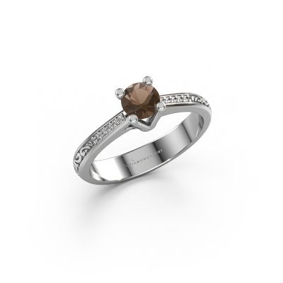 Engagement ring Mei 585 white gold smokey quartz 4.7 mm