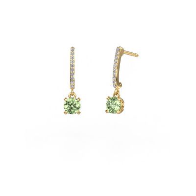 Drop earrings Tanja 1 585 gold green lab grown diamond 5 mm