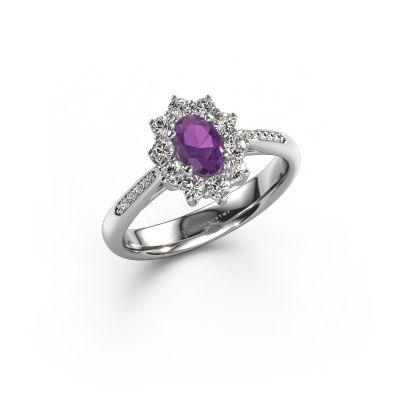 Engagement ring Leesa 2 585 white gold amethyst 6x4 mm