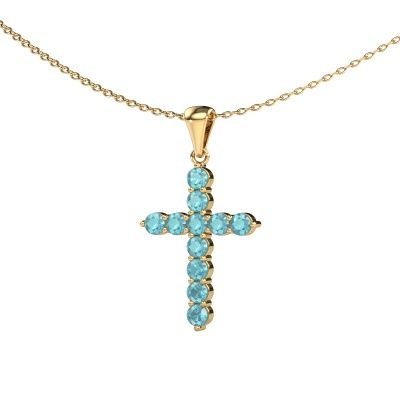 Anhänger Cross 585 Gold Blau Topas 2.5 mm
