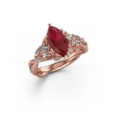 Engagement ring Samantha MRQ 585 rose gold ruby 11x5.5 mm