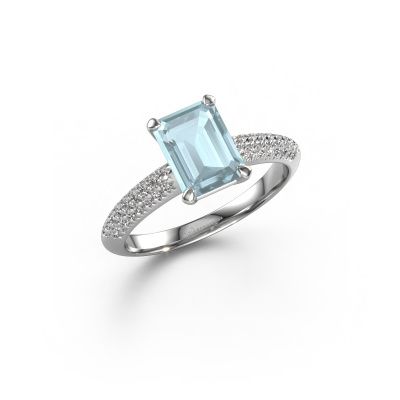 Engagement ring Morane EME 950 platinum aquamarine 8x6 mm