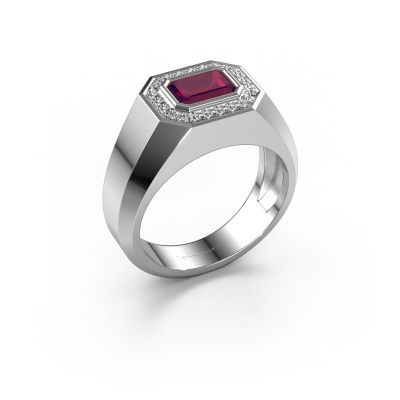 Bague pour homme Dylan 2 585 or blanc rhodolite 7x5 mm