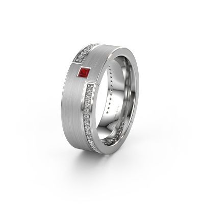 Wedding ring WH2048L17DM 950 platinum ruby ±7x2.4 mm