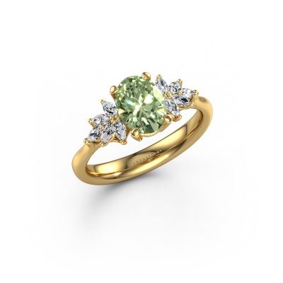 Engagement ring Fiona OVL 585 gold green lab grown diamond 8x6 mm