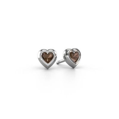 Clous d'oreilles Charlotte 585 or blanc quartz fumé 4 mm