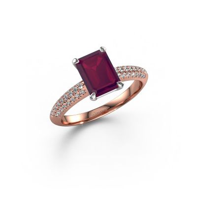 Bague de fiançailles Morane EME 585 or rose rhodolite 8x6 mm