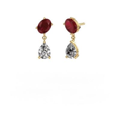 Earrings Toi et Moi OVL-PER 585 gold ruby 8x6 mm