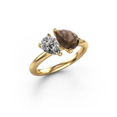 Engagement ring Toi et Moi PER-PER 585 gold smokey quartz 8x6 mm