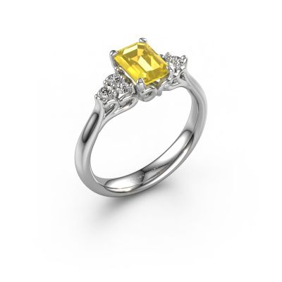 Engagement ring Myrna EME 585 white gold yellow sapphire 6x4 mm