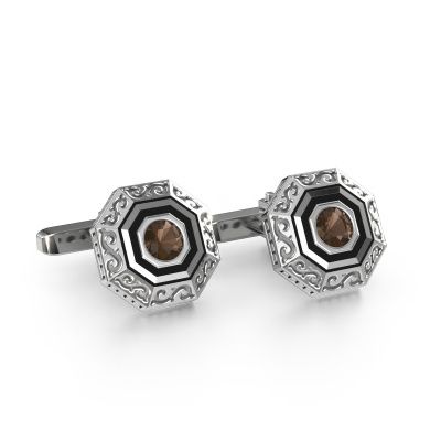 Cufflinks Dion 585 white gold smokey quartz 5 mm