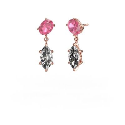 Pendants d'oreilles Toi et Moi OVL-MRQ 585 or rose saphir rose 8x6 mm