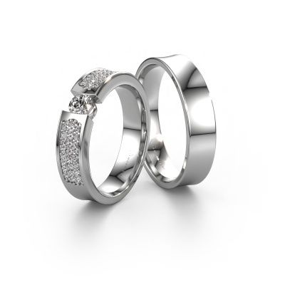 Wedding rings set WH2100LM ±0.20x0.08 in 14 Carat white gold diamond 0.25 crt