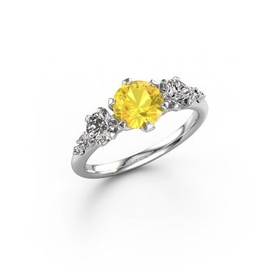 Bague de fiançailles Aniek RND 585 or blanc saphir jaune 6.5 mm