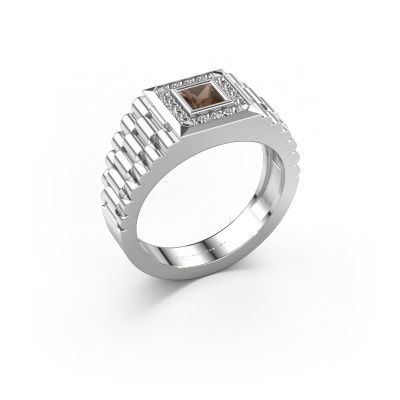 Men's ring Zilan 585 white gold smokey quartz 4 mm