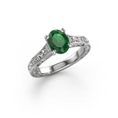 Engagement ring Mallory OVL 585 white gold emerald 8x6 mm