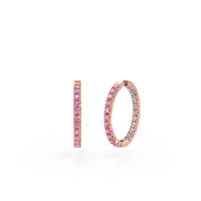 Créoles Miki 20mm 585 or rose saphir rose 2 mm