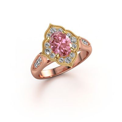 Engagement ring Rosan 585 rose gold pink lab grown diamond 8x6 mm