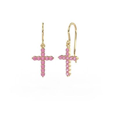 Pendants d'oreilles Cross 585 or jaune saphir rose 2 mm