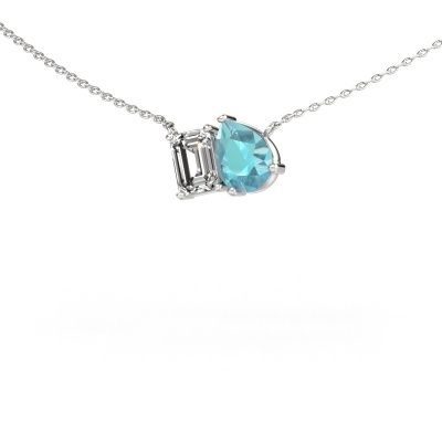 Pendant Toi et Moi PER EME 585 white gold blue topaz 8x6 mm