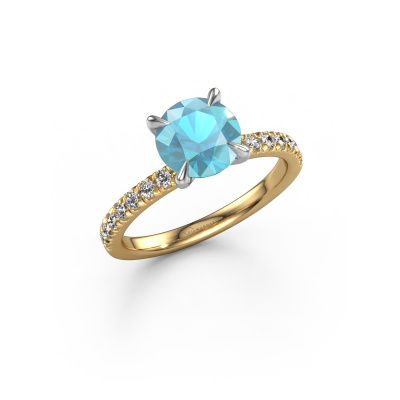 Verlovingsring Crystal rnd 2 585 goud blauw topaas 7.3 mm