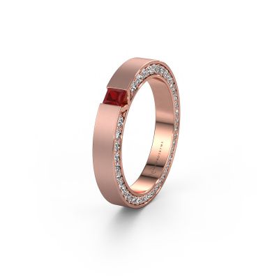Trouwring WH2140L14B 585 rosé goud robijn ±3,5x2 mm