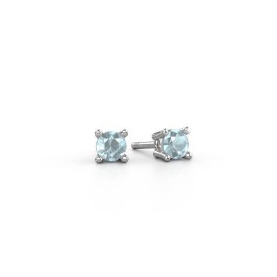Clous d'oreilles Jannette 585 or blanc aigue-marine 4 mm