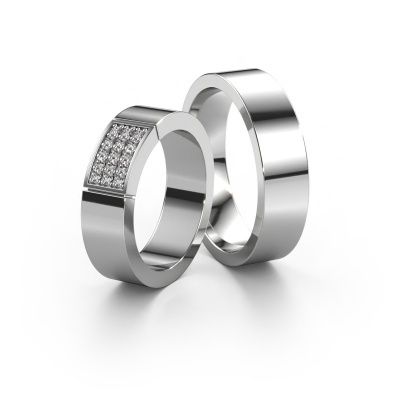 Trauringe set WHR0057LM16BP ±6x2 mm 14 Karat Gold Diamant 0.01 crt